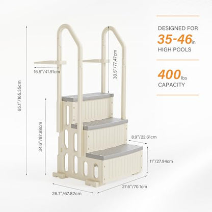 VINGLI Pool Ladder for Above Ground Pools 3-Step, Safety Stair - Beige&Gray - color: Beige & Gray, size: 3 Steps