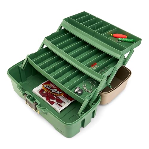 Plano Three-Tray Tackle Box Catfish Kit, Green/Tan, Rust-Proof Brass Latch, Top-Access Tray Compartments with Deep Storage, Made in the USA, Portable Fishing Gear Storage Organizer - style: Catfish
