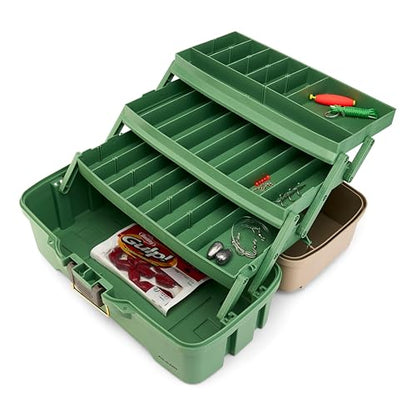 Plano Three-Tray Tackle Box Catfish Kit, Green/Tan, Rust-Proof Brass Latch, Top-Access Tray Compartments with Deep Storage, Made in the USA, Portable Fishing Gear Storage Organizer - style: Catfish