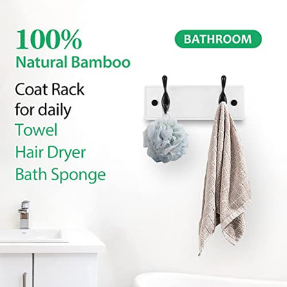 Heavy Duty Wooden Coat Rack, Wall-Mounted, Black Hook White Board, 9 Inch - color: WhiteBlack, size: 2 Hooks