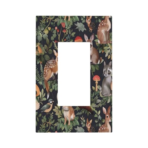 Decorative Outlet Covers with Squirrels Animal Among Mushrooms and Leaves Design 1 Gang Rocker Light Switch Covers Single Decora GFCI Device Wall Plate for Bedroom Home Decor - color: Squirrels Animal, size: 1-Gang Rocker/5 x 3 IN
