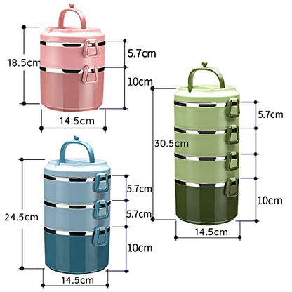 4 Tier Stackable Stainless Steel Lunch Box Sealed(pink, 4 layers) with spoon and fork - color: Pink, size: 4 layers