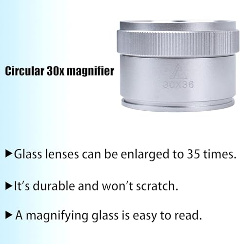 30X Magnifying Glass Portable Pocket Reading Magnifier Alloy Optics Loupes Mini Desk Magnifier Loop Microscope Lens for Jeweler Coins Maps Antiques Magazines Electronics - color: Silver