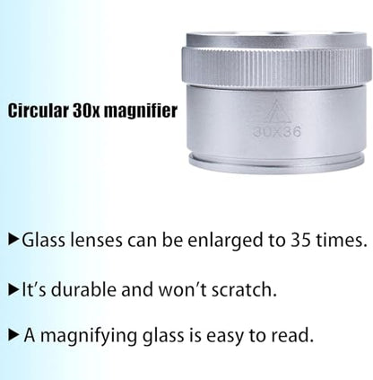 30X Magnifying Glass Portable Pocket Reading Magnifier Alloy Optics Loupes Mini Desk Magnifier Loop Microscope Lens for Jeweler Coins Maps Antiques Magazines Electronics - color: Silver