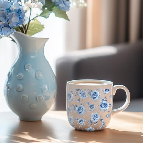 10 Sheets Flower UV DTF Cup Wraps for 16 OZ Glass, Blue Flower Rub on Transfers Waterproof PVC UV DTF Transfer Stickers for DIY Laptop Phone Case Decor - style: Blue Flower