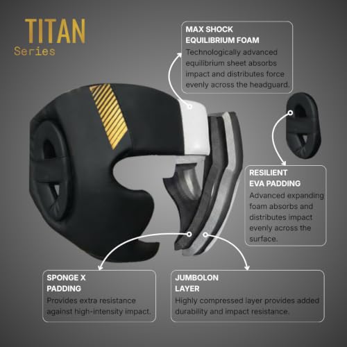 Titan Boxing Headgear, Training Head Guard, Protective Gear for MMA, Kickboxing, Muay Thai - color: GOLD, size: Large-X-Large
