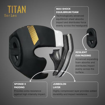 Titan Boxing Headgear, Training Head Guard, Protective Gear for MMA, Kickboxing, Muay Thai - color: GOLD, size: Large-X-Large