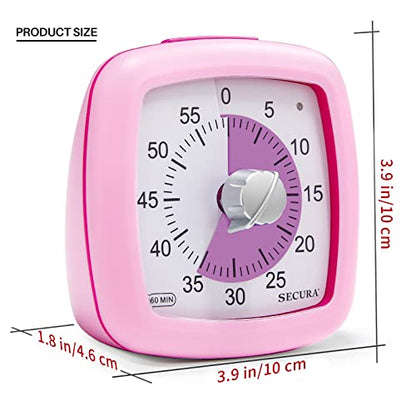 Secura 60-Minute Visual Timer, Silent Study Timer for Kids and Adults - color: Pink