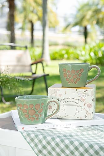 DIHOclub Giraffe Coffee Cup Ceramic 3D Wild Animal Inside Mug,Cute Cartoon Handmade Figurine Mugs,Holiday and Birthday Gift for Coffee Milk Tea Lovers,12 OZ(Green Giraffe) - color: Green Giraffe