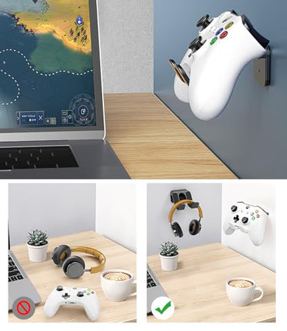 2PCS Controller Holder Wall Mount Headset Holder by Adhesive Screw | Controller mount headset stand for xbox series x/s, ps5, ps4, pc gaming stuff accessories with stable 3m adhesive - color: Black(2 Pack)