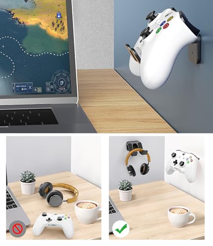 2PCS Controller Holder Wall Mount Headset Holder by Adhesive Screw | Controller mount headset stand for xbox series x/s, ps5, ps4, pc gaming stuff accessories with stable 3m adhesive - color: White(2 Pack)