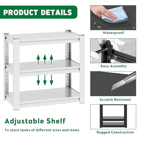 3-Tier Metal Storage Rack, 40-50 Gallon Fish Tank Stand Heavy Duty, Reptile Rack for Office, Industrial Shelf Unit, Easy Assembly 31.5 "L x 18 "W x 34" H White Metal Shelving Pet Supplies Organizer