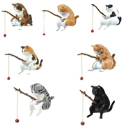 7 Pcs Cat Fishing Figurine, Cute Cat Statue Decor, Resin Mini Fish Tank Decorations Craft Sculpture for Aquarium Tanks Desk Yard Pond Indoor Outdoor
