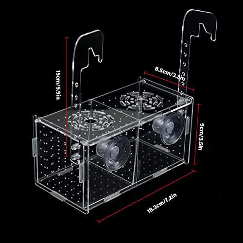 Fish Breeding Box for Aquarium Acrylic Fish Tank Breeder Divider Box with Suction Cups Transparent Hatchery Hanging Incubator for Fishes Shrimp Clownfish and Guppy 7.2" x 3.5" x 3.3"