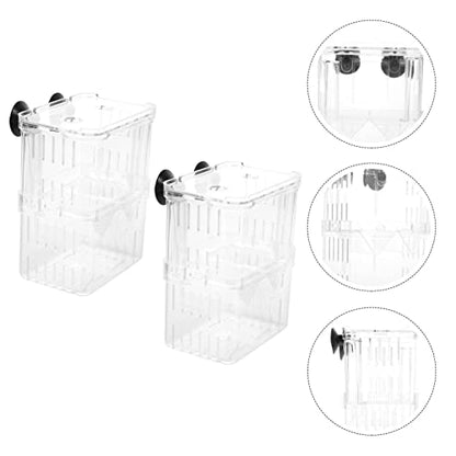 POPETPOP Fish Breeding Box - 2Pcs Plastic Aquarium Hatchery Incubator Box with Suction Cups for Fish & Shrimp