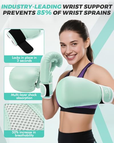 Boxing Gloves for Men & Women, Beginner Kickboxing, 8-16oz - color: Green, size: 12oz