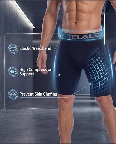 Compression Shorts Men Spandex Athletic Underwear Boxer Brief Base Layer - color: 6 Pack Black/Navy Blue, size: Medium