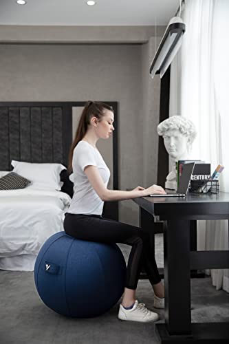 Sitting Ball Chair for Office and Home, Pilates Exercise Yoga Ball with Cover for Balance, Stability and Fitness, Ergonomic Posture Exercise Ball Seat with Handle and Pump - color: Dark Blue