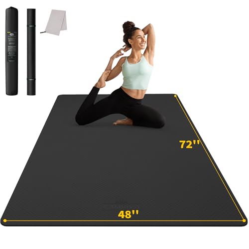 CAMBIVO 72''x48'' Large Yoga Mat, Extra Thick TPE Workout Mat | extra large exercise mat, non-slip TPE cushioning for joint relief, pilates stretching, apartment noise dampening - color: BLACK, size: 10mm