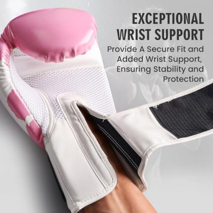 FINGER TEN Stylish Pattern Boxing Gloves Women 8-16 oz - color: Pink&White, size: 14 oz