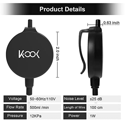Aquarium Air Pump, 1 Watt Ultra Quiet Mini Oxygen Pump, Powerful Air Aerator Kit for Fish Tank 1-15 Gallon, Including Air Pump Accessories, Back Clip and Suction Cup - color: Black