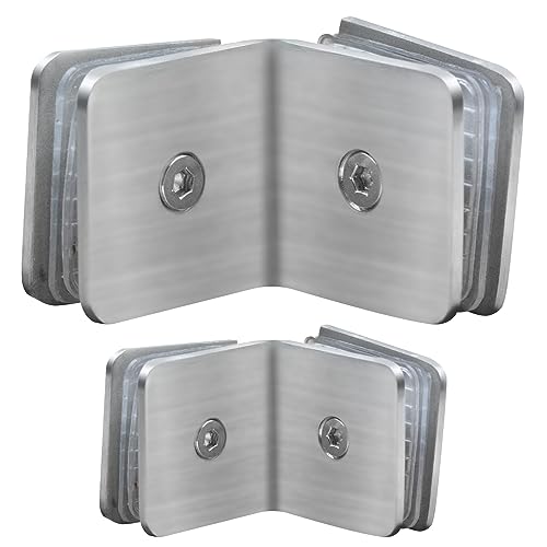 2PCS Railing Glass to Glass Clamp 304 Stainless Steel Half Circle Right Angle Bracket for Clip Shower Room Partition Corner Code Connection Door Fixing Clip (90 Degree)