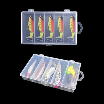 4 Pack 5 Grid Clear Plastic Fishing Tackle Bait Hooks Storage Box,Visible Bead Jewelry Making Findings Utility Organizer Container Case for Jewelry,DIY Crafts(7.1" x 4.3" x 1.2")