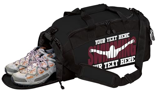 Personalized Swim Team Duffel Bag with Custom Name – Waterproof Swimming Gear Bag for Youth & Adults – Large Pool Bag with Shoe Compartment & Wet Pocket - color: Black, style: Swimming