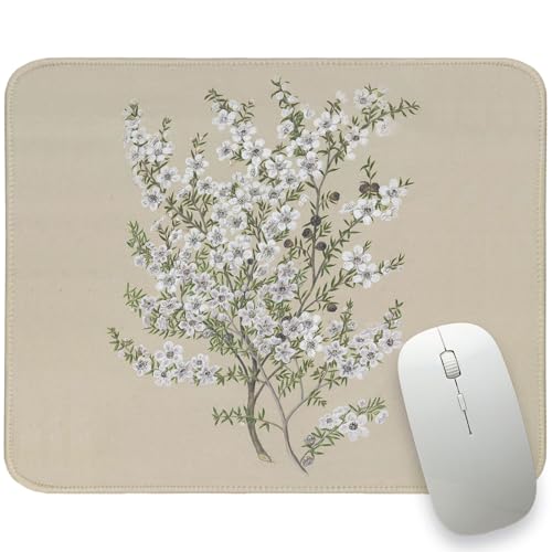 Vintage Flroal Mouse Pad, White Floral Small Desk Mat, Retro Girly Mouse Pads for Desk Office Computer Laptop, Cottagecore Mousepad Aesthetics Gifts for Women Girls 8x10 in - color: Plum Blossom