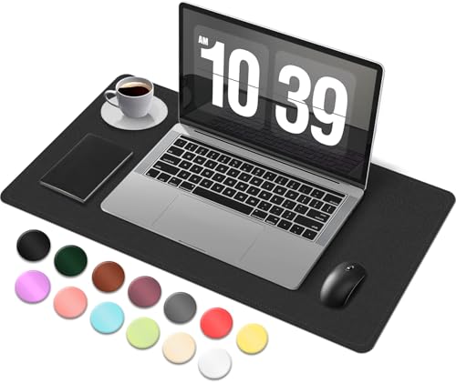Desk Pad Protector, Leather & Suede Desk Mat, Non-Slip Desk Pad Mat, Large Mouse Pad, Waterproof Desk Blotter Mat, Desk Cover for Office, Home (Black, 23.6" x 13.7") - color: Black, size: 23.6" x 13.7"