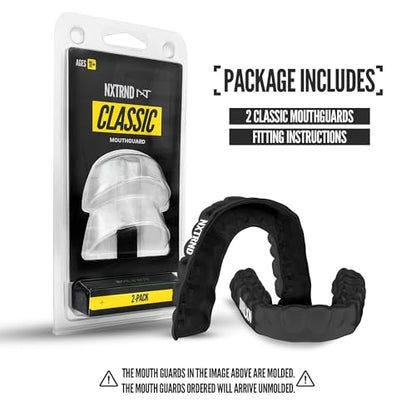 2 Pack Nxtrnd Classic Mouthguard, Custom Fit Sports Mouthpiece for Football, Boxing, MMA, Basketball, Hockey, Lacrosse, Youth & Adult (Black) - color: Black