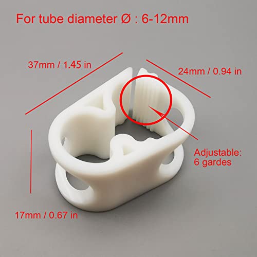 10PCS High Temperature Resistant Plastic Tubing Clamps, 6 Grades Adjustable Hose Flow Control Tube Clip Shut Off Laboratory Pinch Valve, Syphon Pipe Holder, White - size: for tube OD 1/4''-1/2'' (6-12mm)PBT