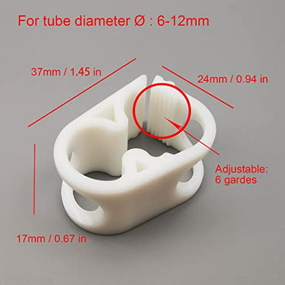 10PCS High Temperature Resistant Plastic Tubing Clamps, 6 Grades Adjustable Hose Flow Control Tube Clip Shut Off Laboratory Pinch Valve, Syphon Pipe Holder, White - size: for tube OD 1/4''-1/2'' (6-12mm)PBT