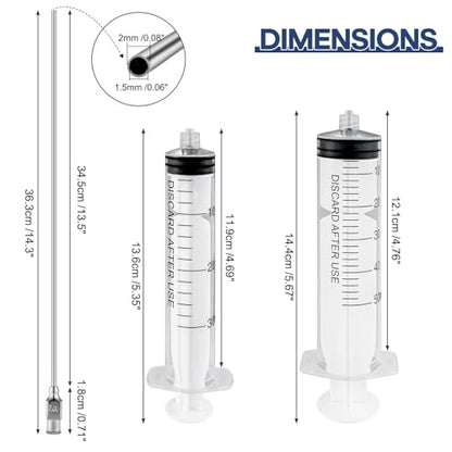 Super Long Industrial Syringes with 14 Gauge 13.5 Inch Luer lock Needle Tip,Ideal for Aquarium Planting,Dispensing and Industrial Fluid Sampling (2, Needle Length of 13.5-Inch)