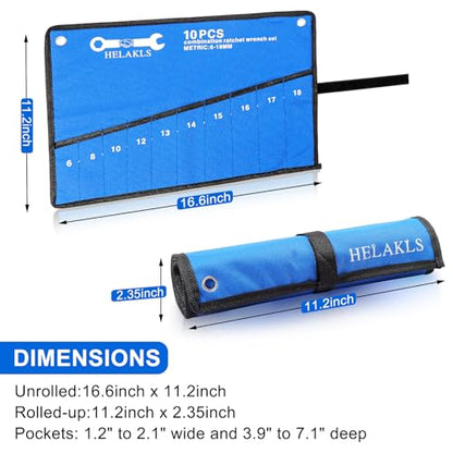 10 Pockets Metric Wrench Tool Roll Up Pouch Utility Heavy Duty Canvas Tool Organizers Bag Blue - style: 10 Pockets Metric