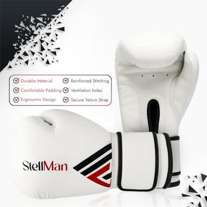 Boxing Gloves for Men & Women – Premium Synthetic Leather Training Gloves for Boxing, Kickboxing, Muay Thai, Sparring & Heavy Bag Work with Wrist Support – White - size: 12oz