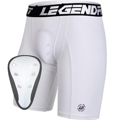 Youth Boys Baseball Compression Shorts with Athletic Cup - color: White, size: X-Small
