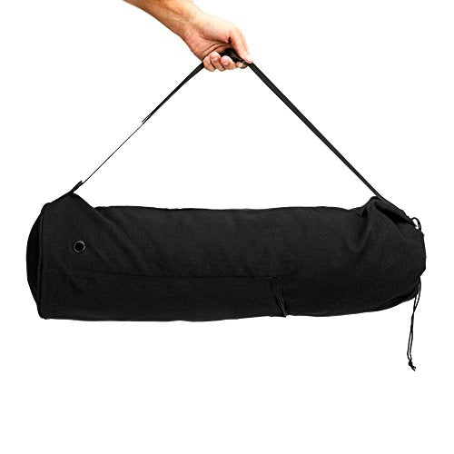 Masaya Namaste Large Yoga Mat Bag - Fits Exercise Mats, Drawstring Carrier for Men Women, Long Breathable Canvas Sling, Deep Front Pocket Zipper, Secret Storage, Adjustable Shoulder Strap