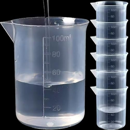 6pcs Plastic Graduated Beaker 100ml Transparent Measuring Cup Laboratory Measuring Jugs Kitchen Measure Tool Mixing Cups