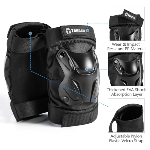 Tanden Skating Protective Gear Knee and Elbow Pads Wrist Guards for Roller Skating Skateboarding, Skate Pads Adult Knee Pads - color: Black, size: Youth (9-15 years)