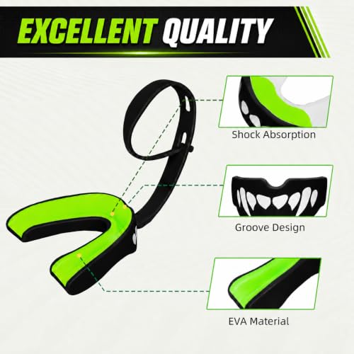 MENOLY 3 Packs Kids Youth Mouth Guard with Strap for Football - Mouth Guard Football Age 6-10 with Cases for Boxing, Lacrosse, Hockey, Basketball, MMA, Wrestling and Other Contact Sports Age 7-12