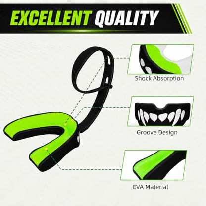 MENOLY 3 Packs Kids Youth Mouth Guard with Strap for Football - Mouth Guard Football Age 6-10 with Cases for Boxing, Lacrosse, Hockey, Basketball, MMA, Wrestling and Other Contact Sports Age 7-12