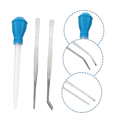 3pcs Aquarium Cleaning Tools Fish Tank Pipette Straight Curved Tweezers and Gravel Vacuum for Cleaning and Fish Feeding
