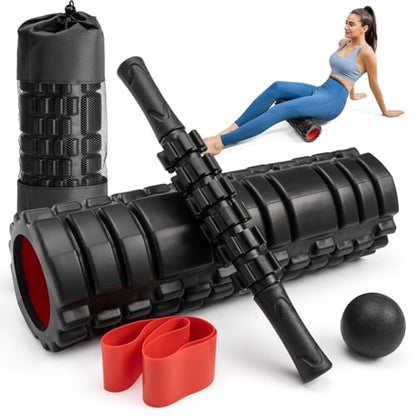 Krightlink 5-in-1 18" Foam Roller Set for Deep Muscle Massage Release | Foam Roller Back Roller for Fitness Relieves Muscle Pain Myofascial Trigger Point Release Pilates, Yoga (18" Black) - color: Black-18"(5 in 1)