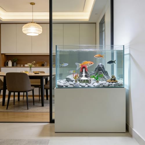 Resin Quicksand Volcanic Decor & Artificial Plants Tall Aquarium Decor for Fish Tank Accessories (No Water Pump)