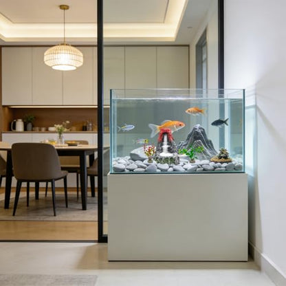 Resin Quicksand Volcanic Decor & Artificial Plants Tall Aquarium Decor for Fish Tank Accessories (No Water Pump)