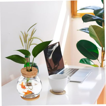 Generic Desktop Glass Fish Bowl Aquarium with Base Hydroponic Terrarium for Betta Fish and Plants with Mat Decorative Desktop and Shelf Use