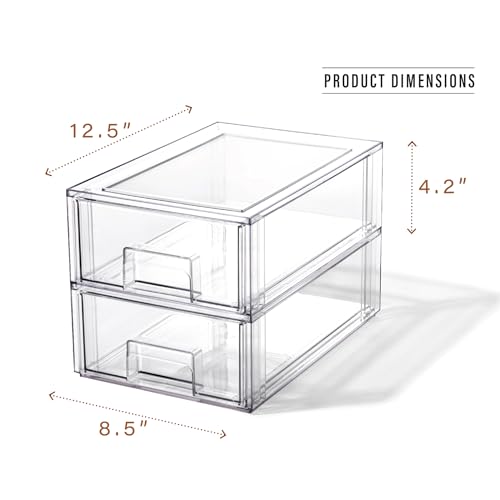 BINO | Stackable Storage Drawers, Small - 2 Pack, Clear | THE CRATE COLLECTION | Storage Bins With Drawers | Bathroom Organizers | Under Sink Organizer | Vanity Cabinet Home Organization - size: Small 2-Pack