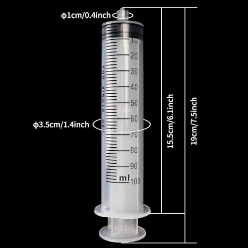 2pcs 100ml Large Plastic Syringe with 2pcs 47in Handy Plastic Tubing and Luer Connections for Scientific Labs, Measuring, Watering, Refilling, Filtration, Feeding