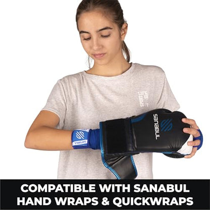 Sanabul Essential Gel Boxing Gloves for Men & Women, Kickboxing MMA, Muay Thai Gloves and Heavy Bag Training Punching & Sparring - color: Black/Metallic Blue, size: 8 oz